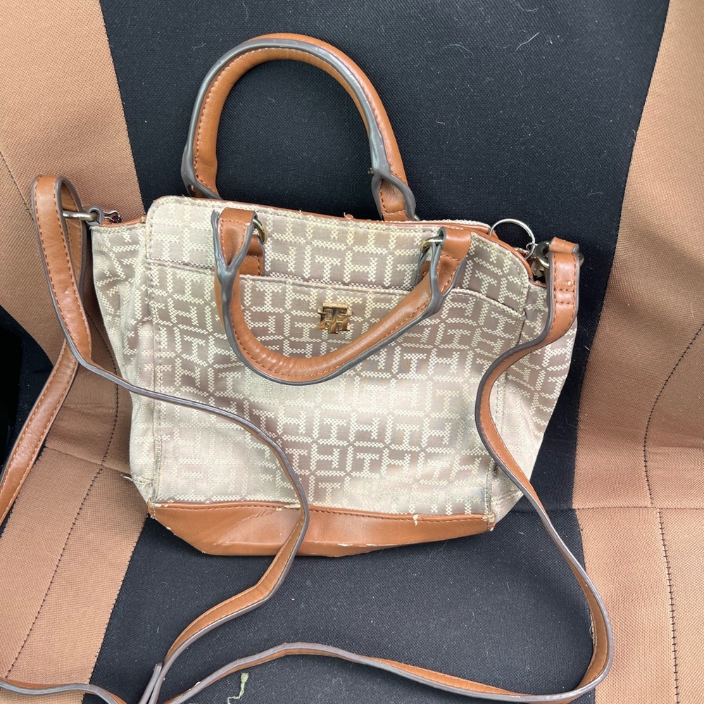 Tommy Hilfiger Tan and Brown Satchel with Leather Accents